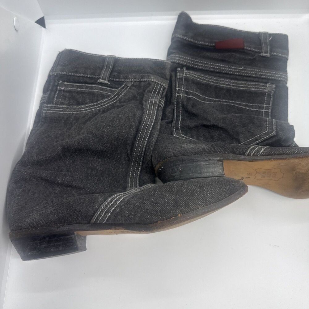 Vintage Matake Black Denim Boots Size 5.5 - Picture 4 of 7